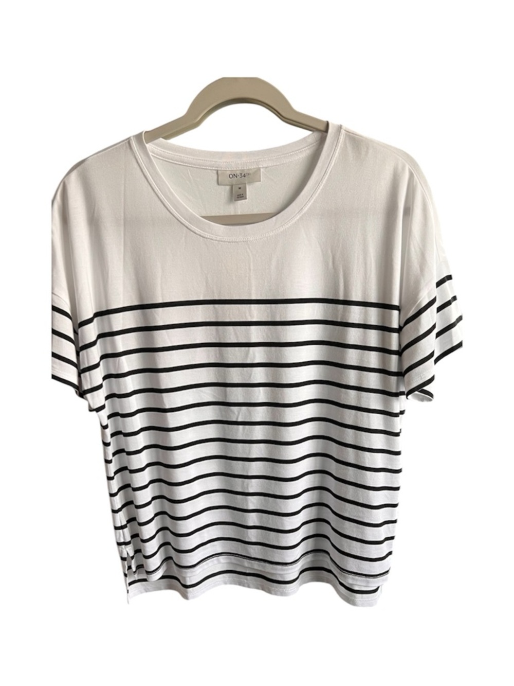 ON-S7+ White & Black Horizontal Stripe Short Sleeve Tee